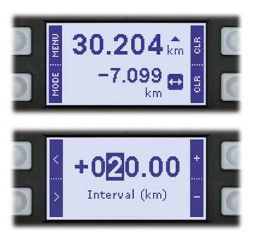 Two distance counters and showing pre-setting a distance